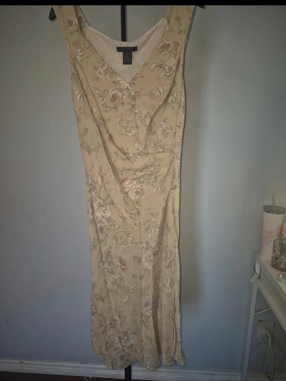 Silk Floral V-Neck Sleeveless Maxi Dress - Beige Floral